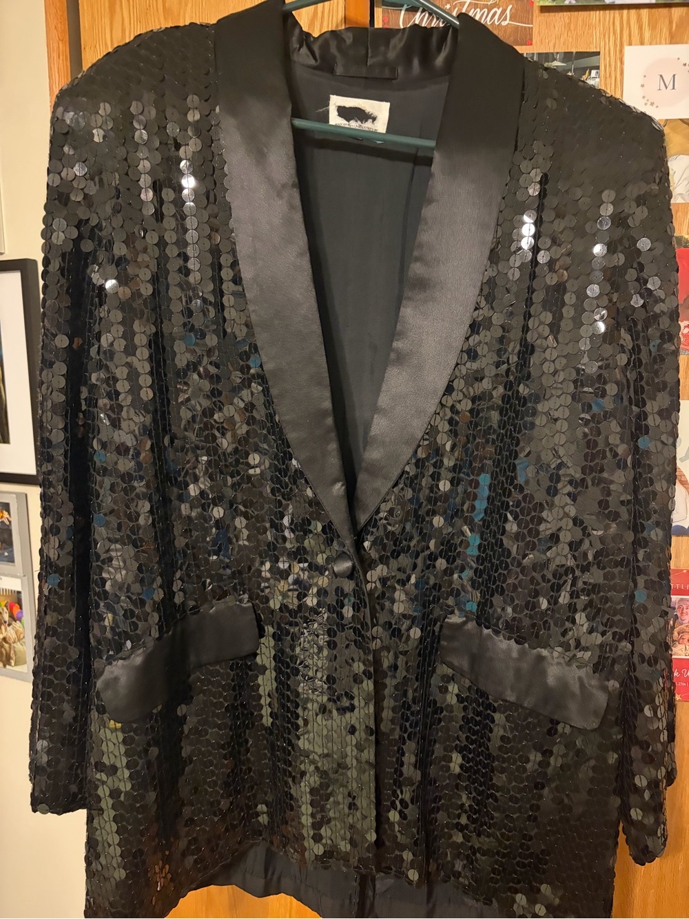 The ‘Black Tie’ label by He-Ro Industries vintage 1980’s black sequin blazer SzL - Picture 5 of 9